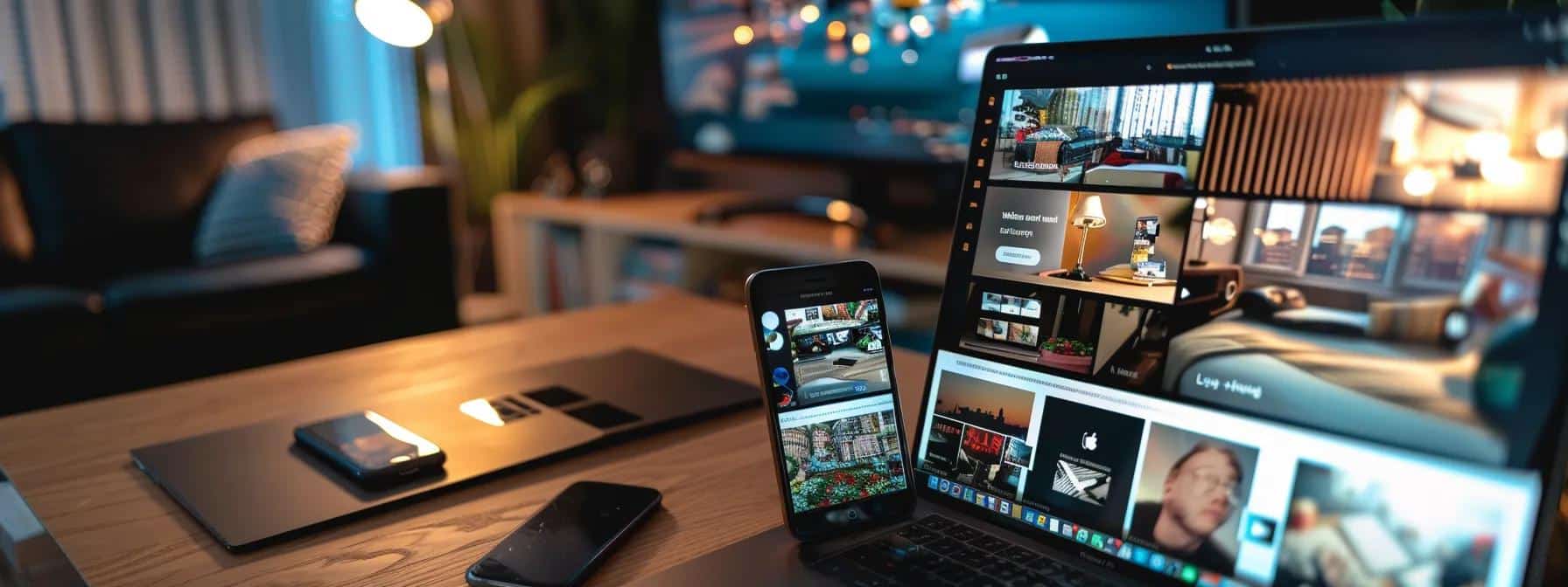 a smartphone displaying a website seamlessly adapting across different devices, with lightning-fast loading times thanks to reduced image sizes and efficient browser caching techniques.